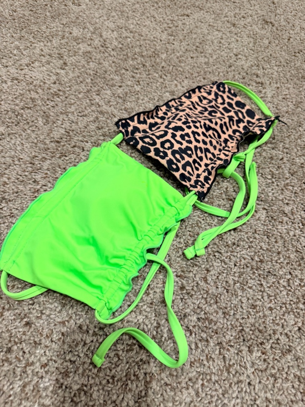 Neon Green & Leopard Print Women's Bikini Top